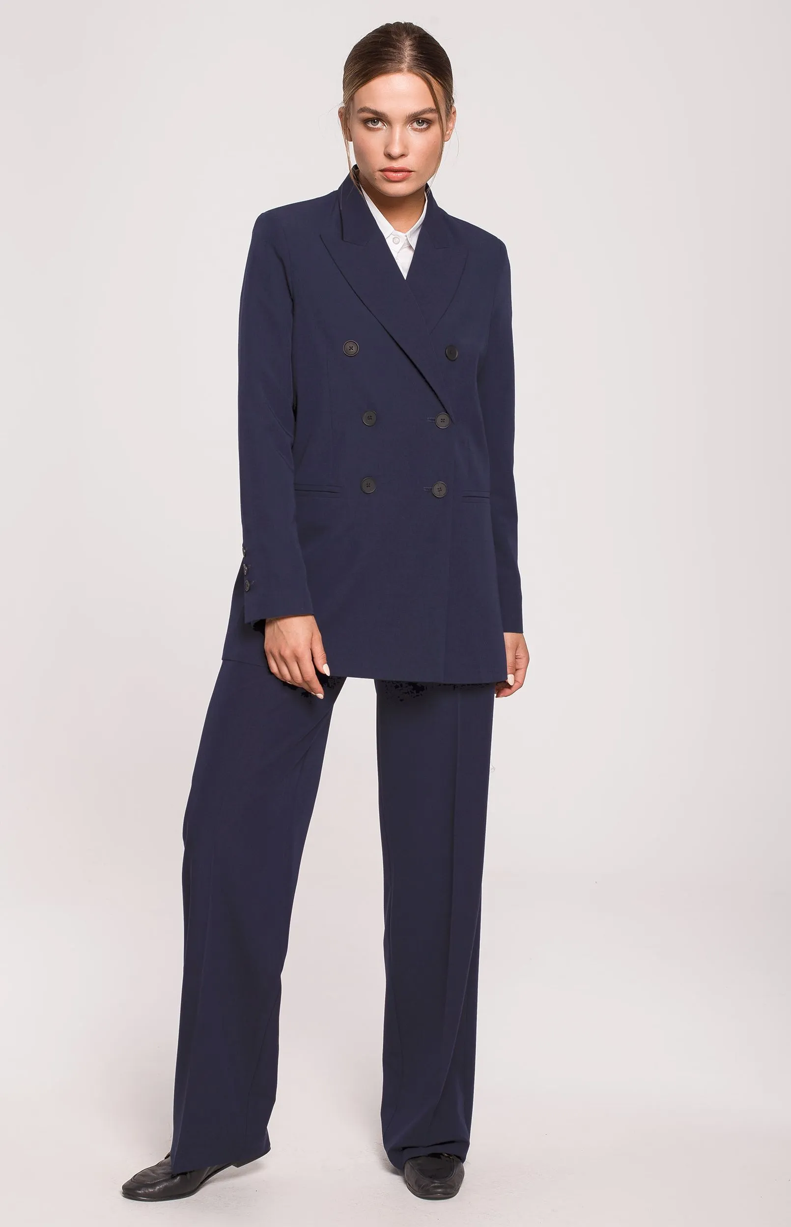 Tailleur pantalon blazer double boutonnage bleu marine