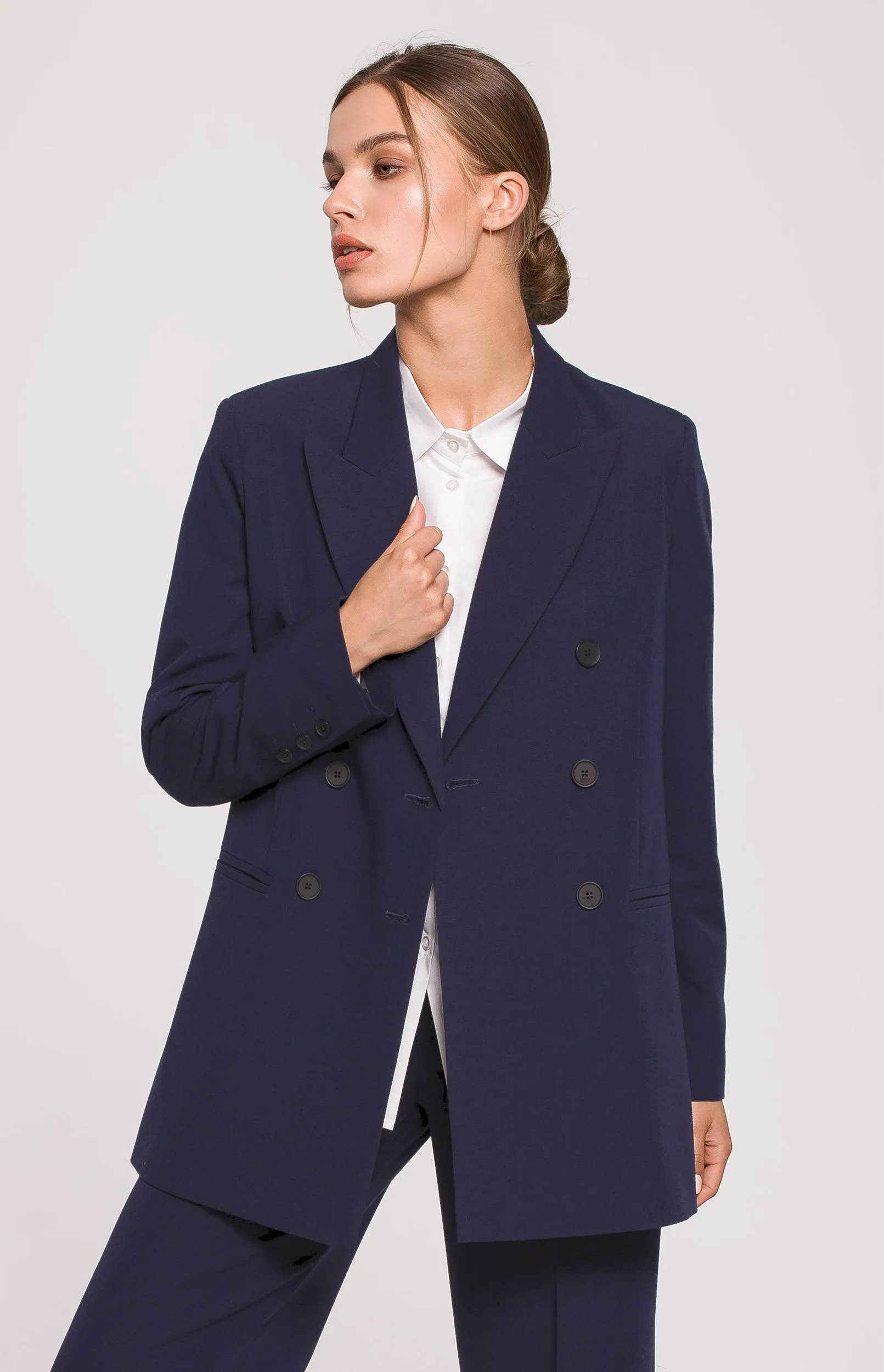 Tailleur pantalon blazer double boutonnage bleu marine