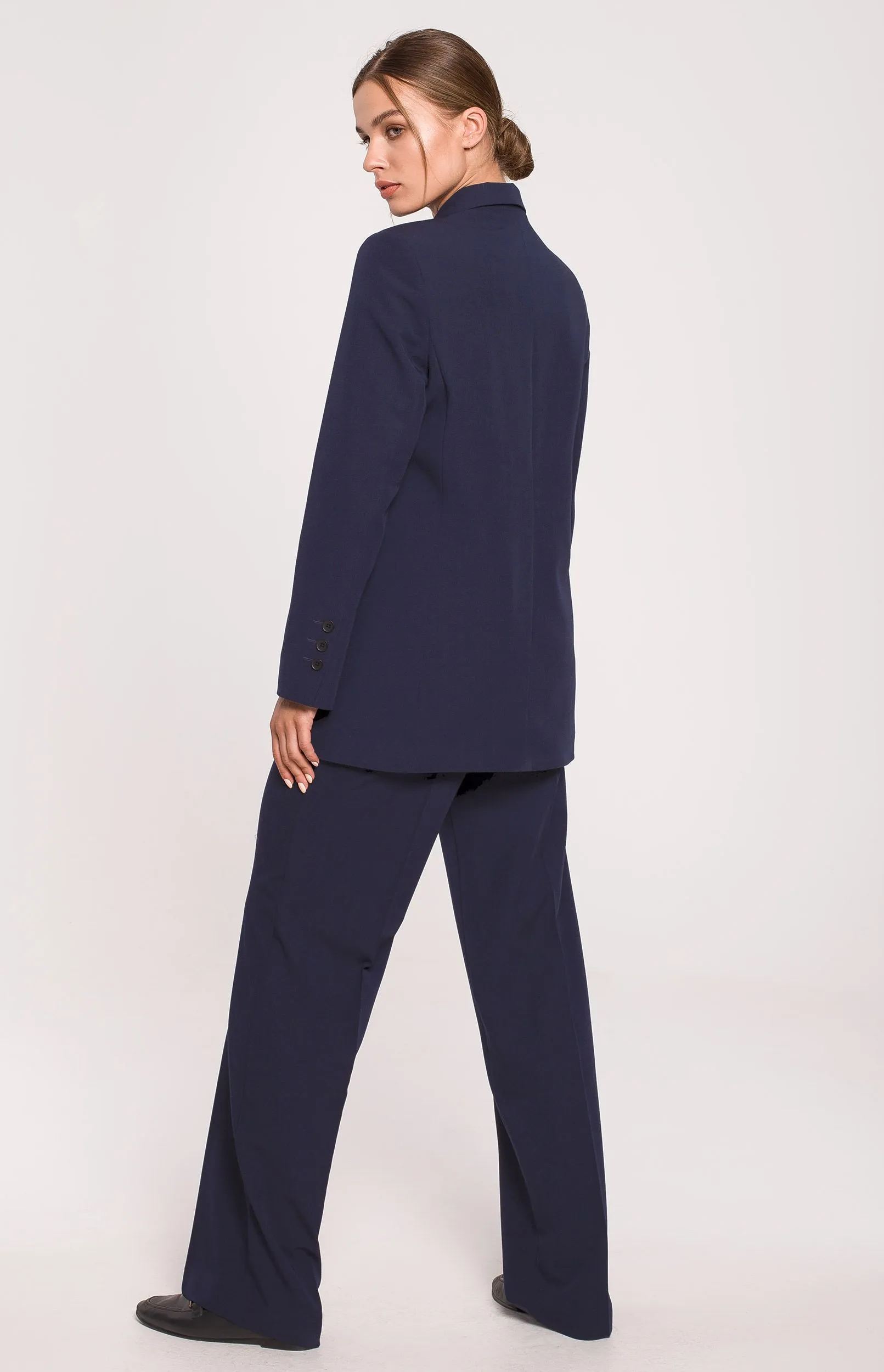 Tailleur pantalon blazer double boutonnage bleu marine