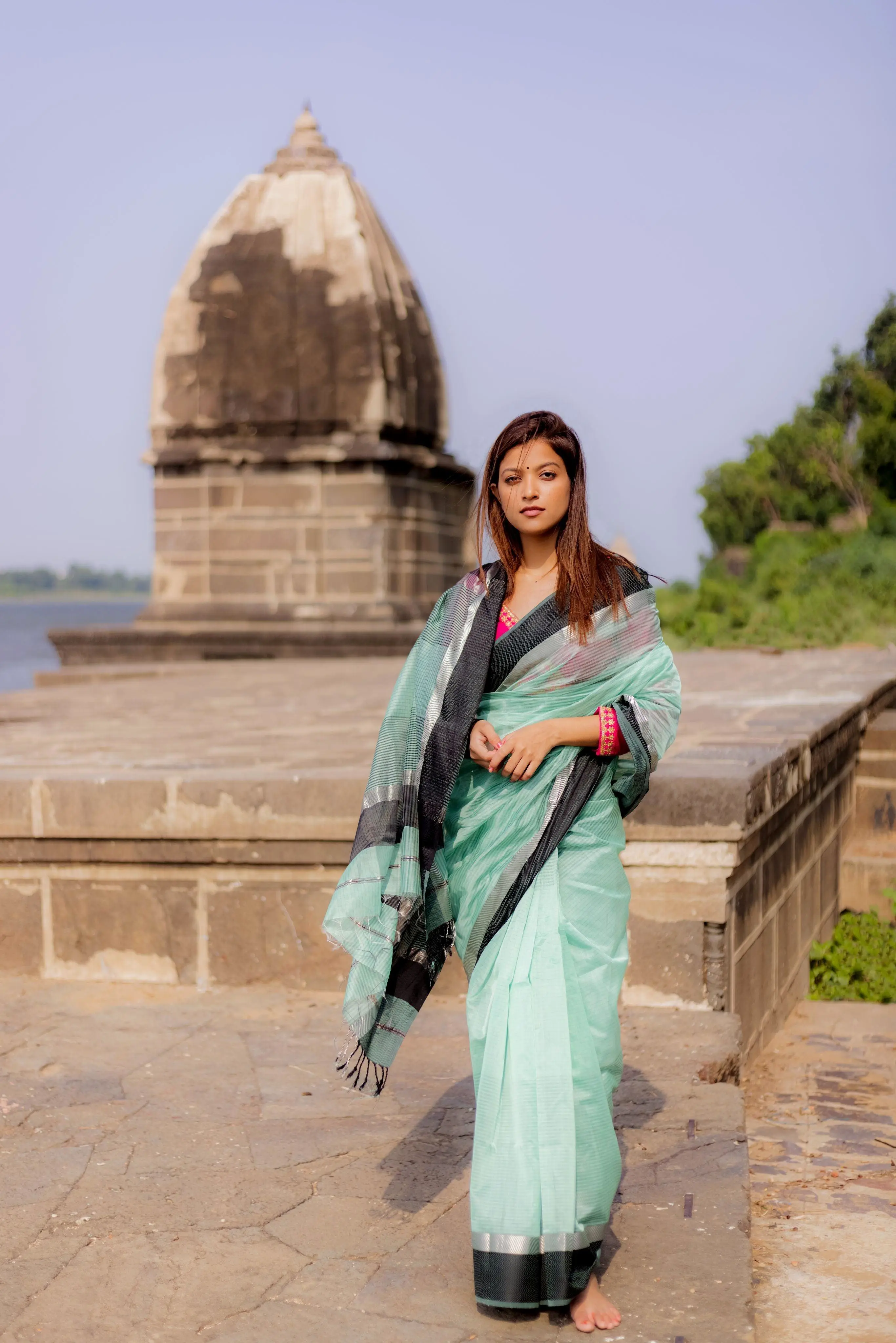 Tattvam  - Light Green Silk Cotton Maheswari saree