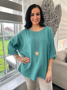 Teal Textured Round Neck Top Pippa