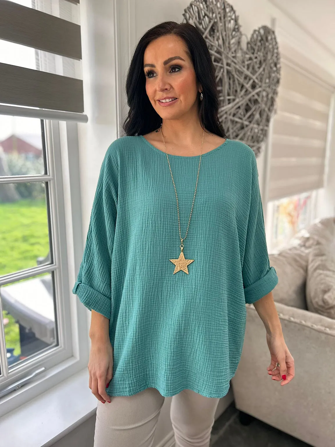 Teal Textured Round Neck Top Pippa