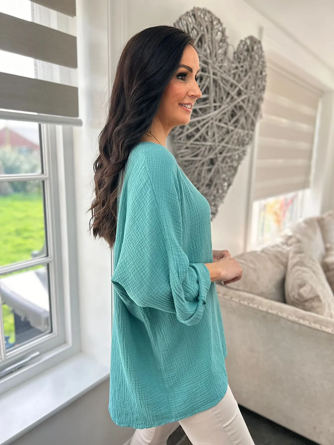 Teal Textured Round Neck Top Pippa