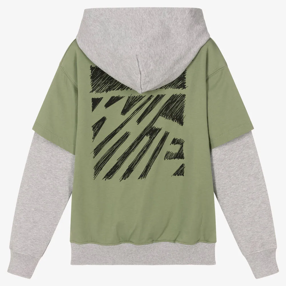 Teen Boys Green & Grey Logo Hoodie