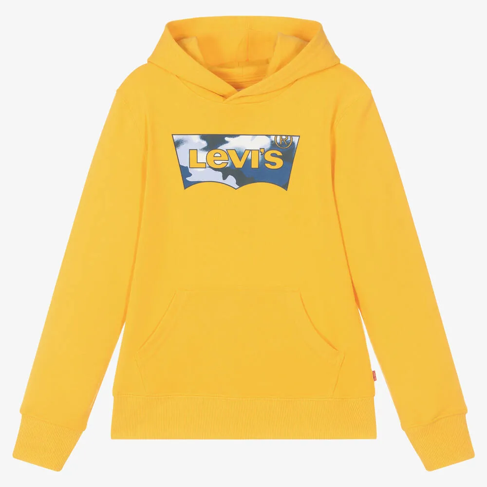 Teen Boys Yellow Cotton Batwing Logo Hoodie