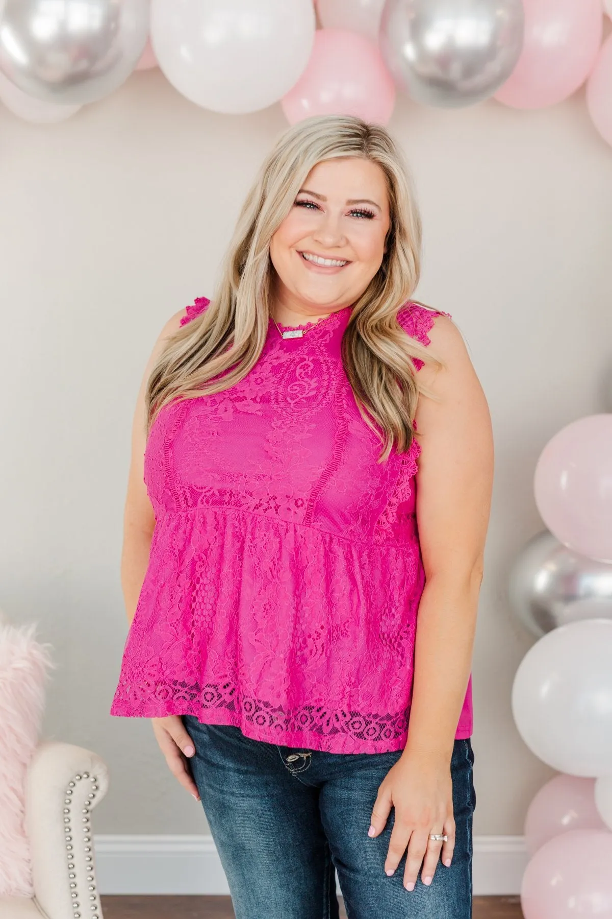 The Moment We Met Lace Sleeveless Blouse- Magenta