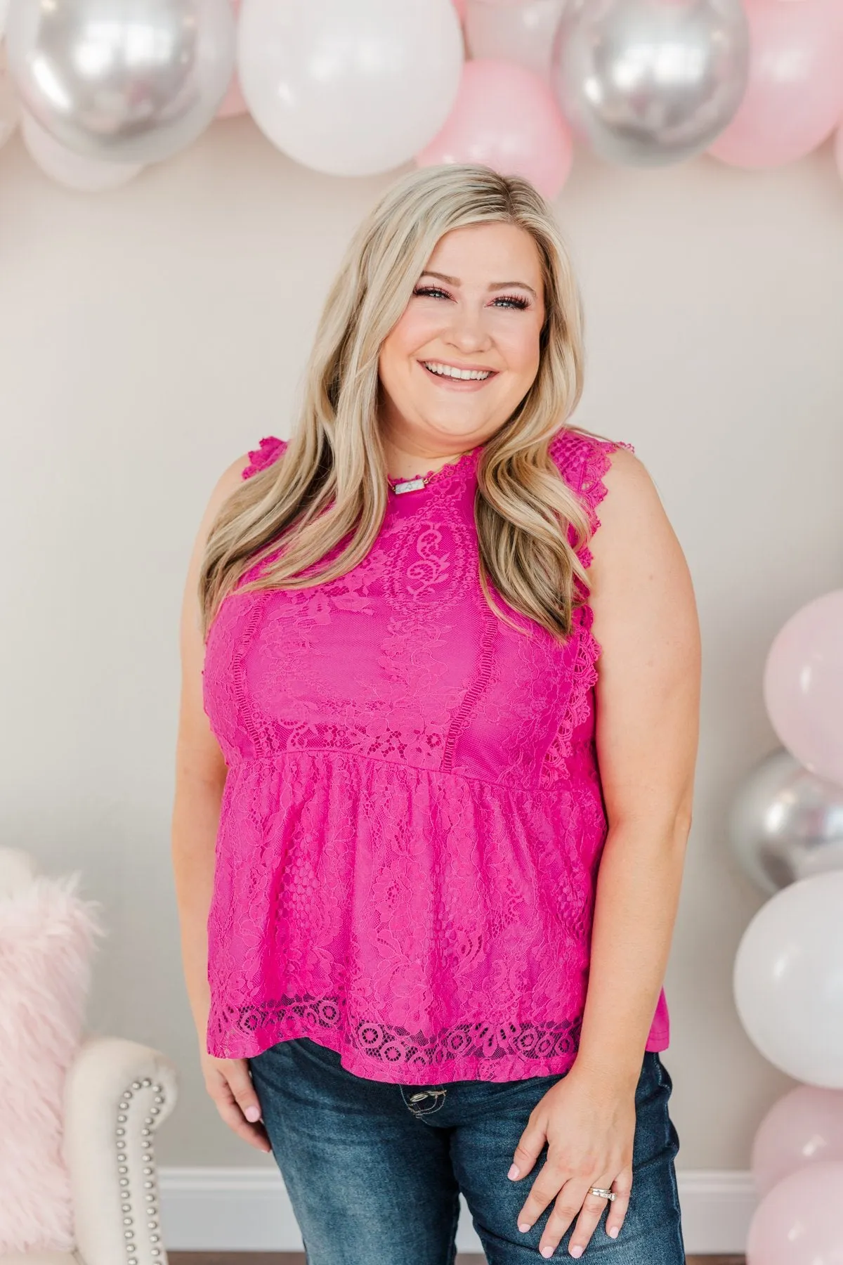 The Moment We Met Lace Sleeveless Blouse- Magenta