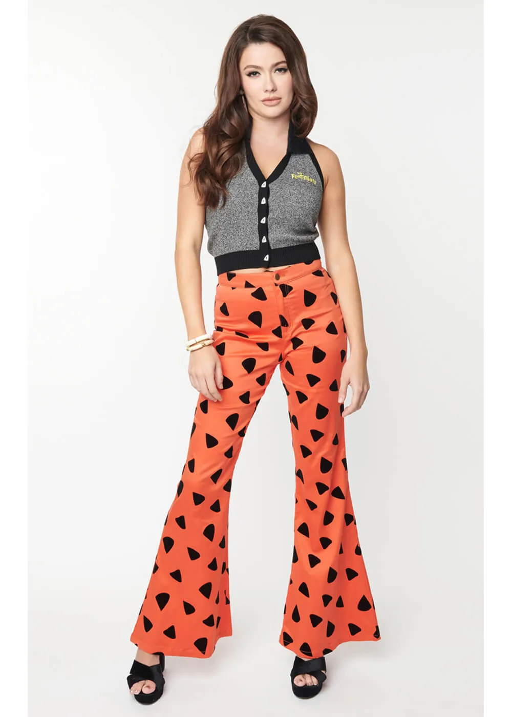 Unique Vintage x Flintstones Into The Groove 70's Flare Jeans Orange