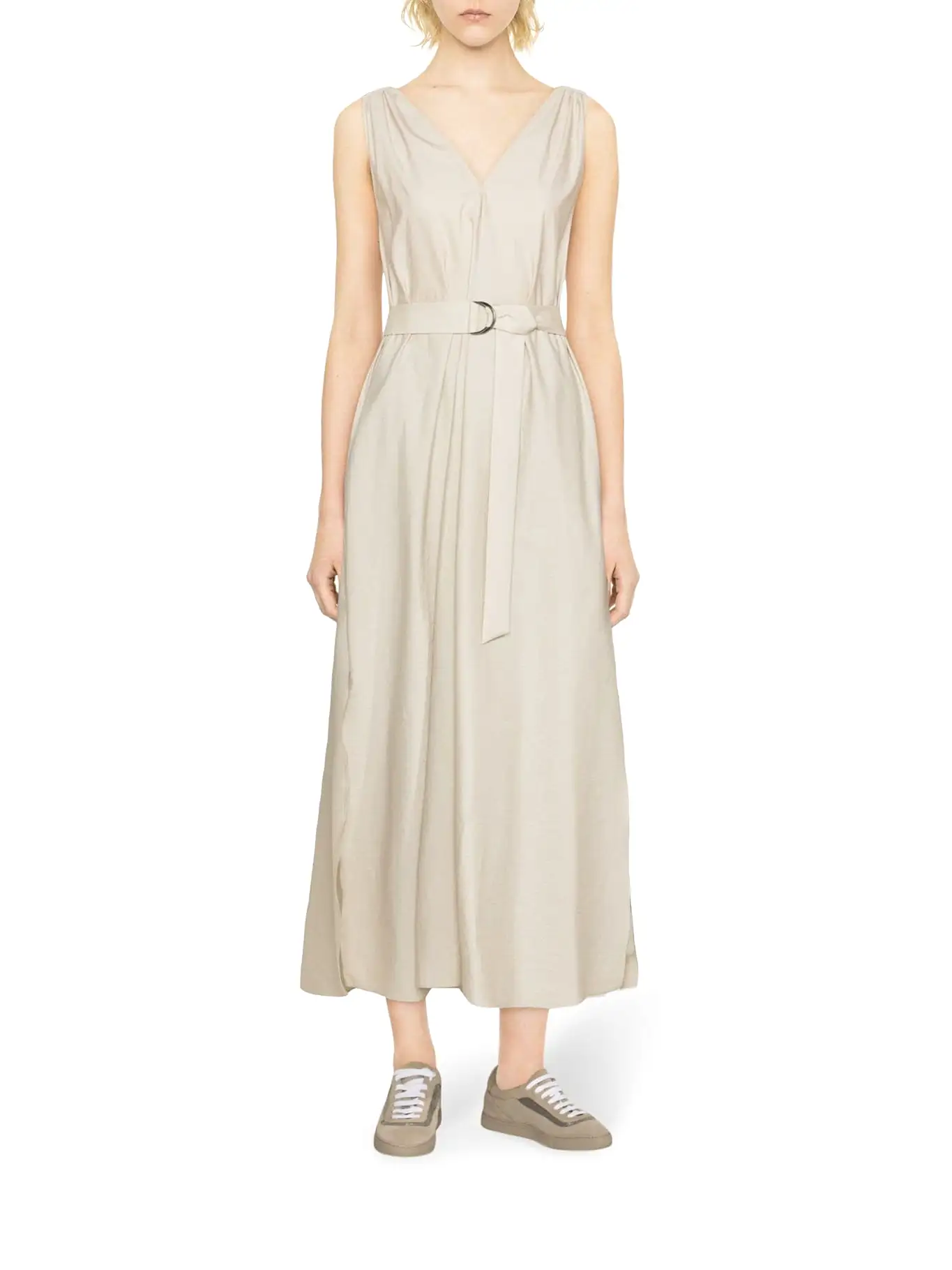 V-neck belted maxi dress