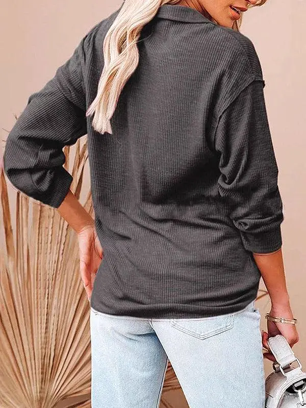 V-Neck Zipper Women Sweatshirt