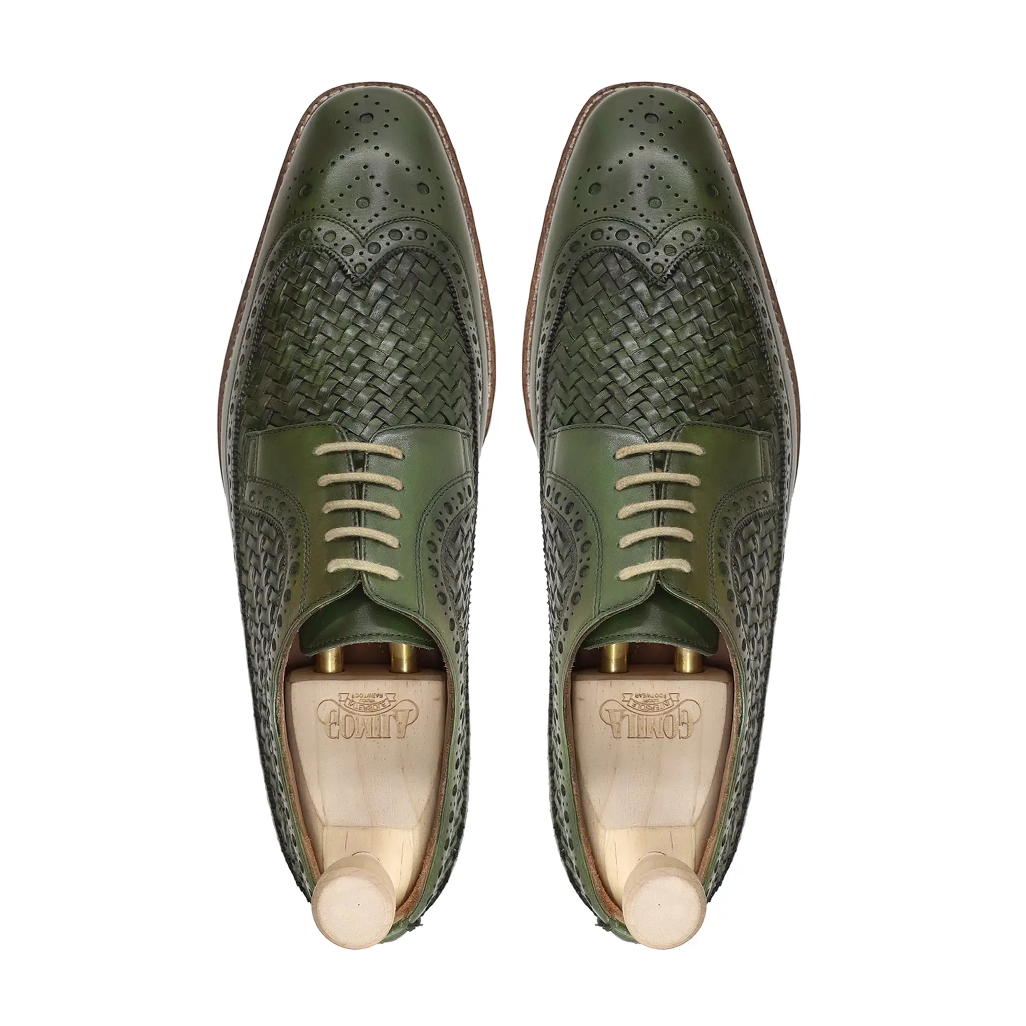 Valencia - Men's Green Calf and Hand Woven Leather Derby Shoe