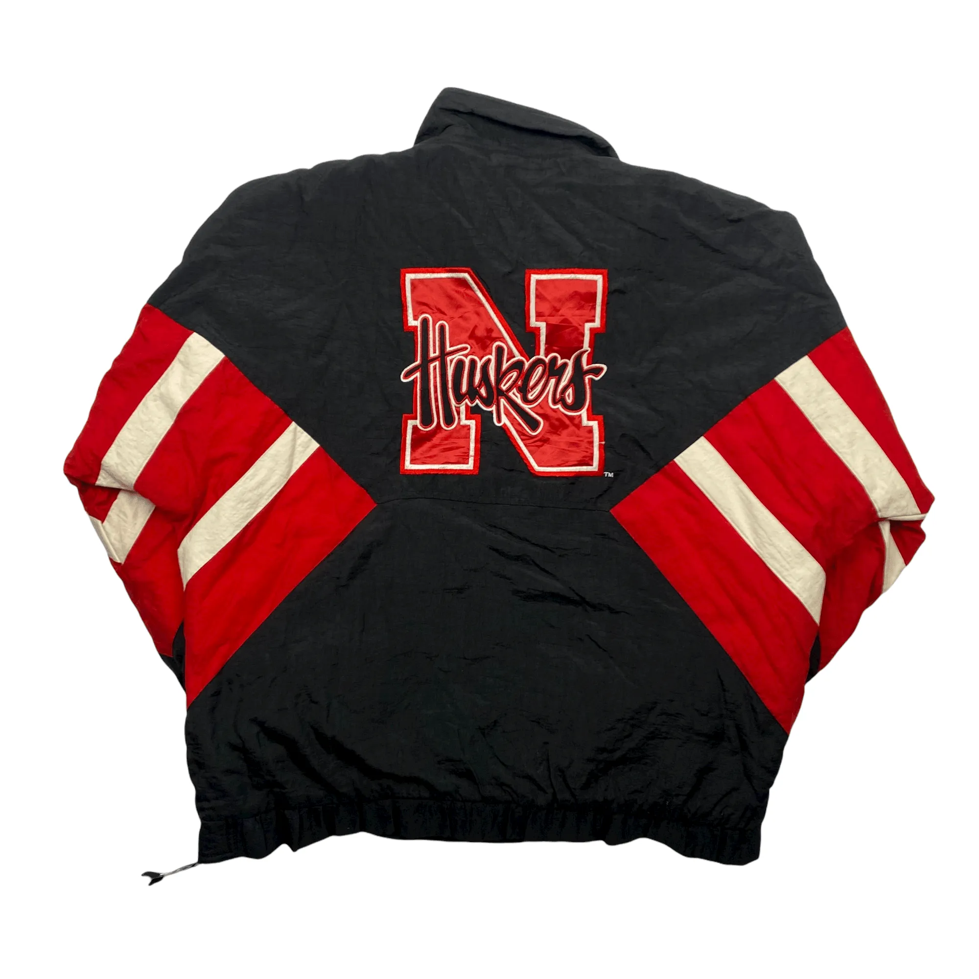 Vintage Black, Red + White Starter Nebraska USA Spell-Out Quarter Zip Coat - Extra Large