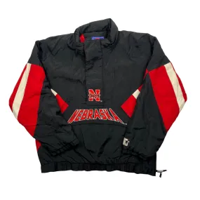 Vintage Black, Red + White Starter Nebraska USA Spell-Out Quarter Zip Coat - Extra Large