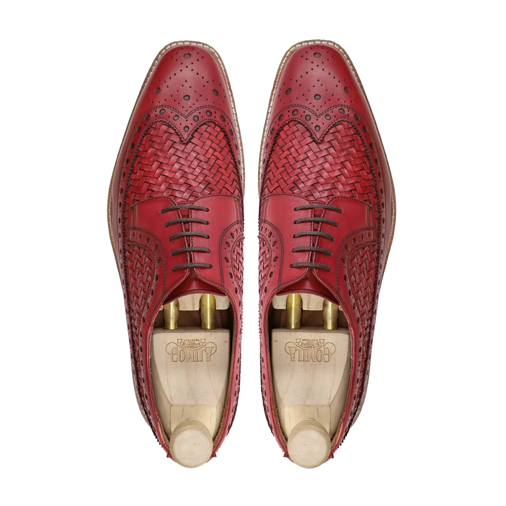 Waneta - Men's Oxblood Calf and Hand Woven Leather Derby Shoe