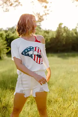 White American Flag Lip Tee