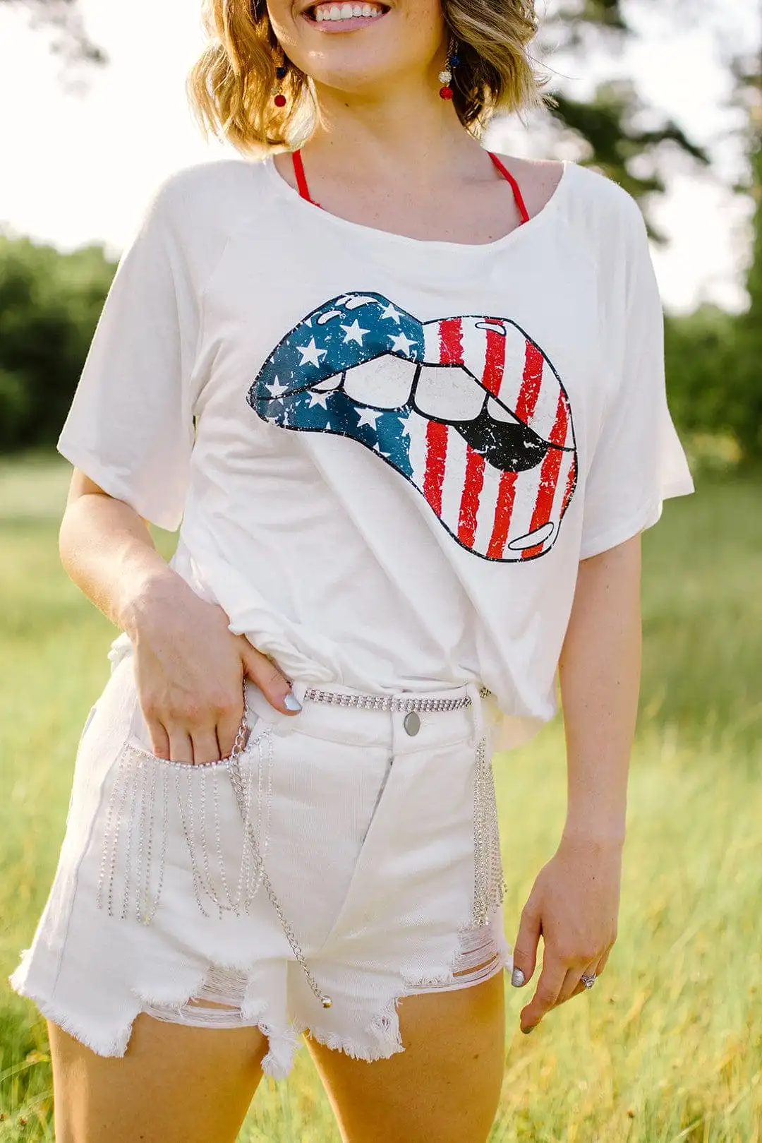 White American Flag Lip Tee