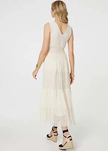 White Lace Detail Sleeveless Tiered Maxi Dress by Izabel London | Look Again