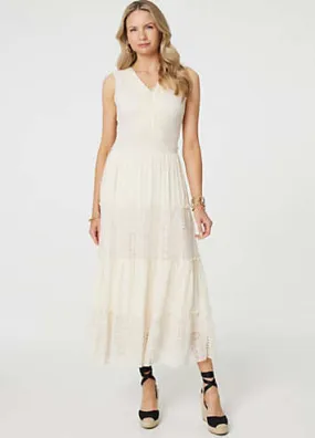 White Lace Detail Sleeveless Tiered Maxi Dress by Izabel London | Look Again