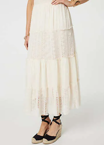 White Lace Detail Sleeveless Tiered Maxi Dress by Izabel London | Look Again