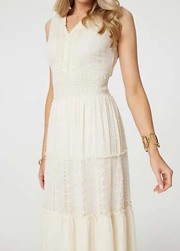 White Lace Detail Sleeveless Tiered Maxi Dress by Izabel London | Look Again