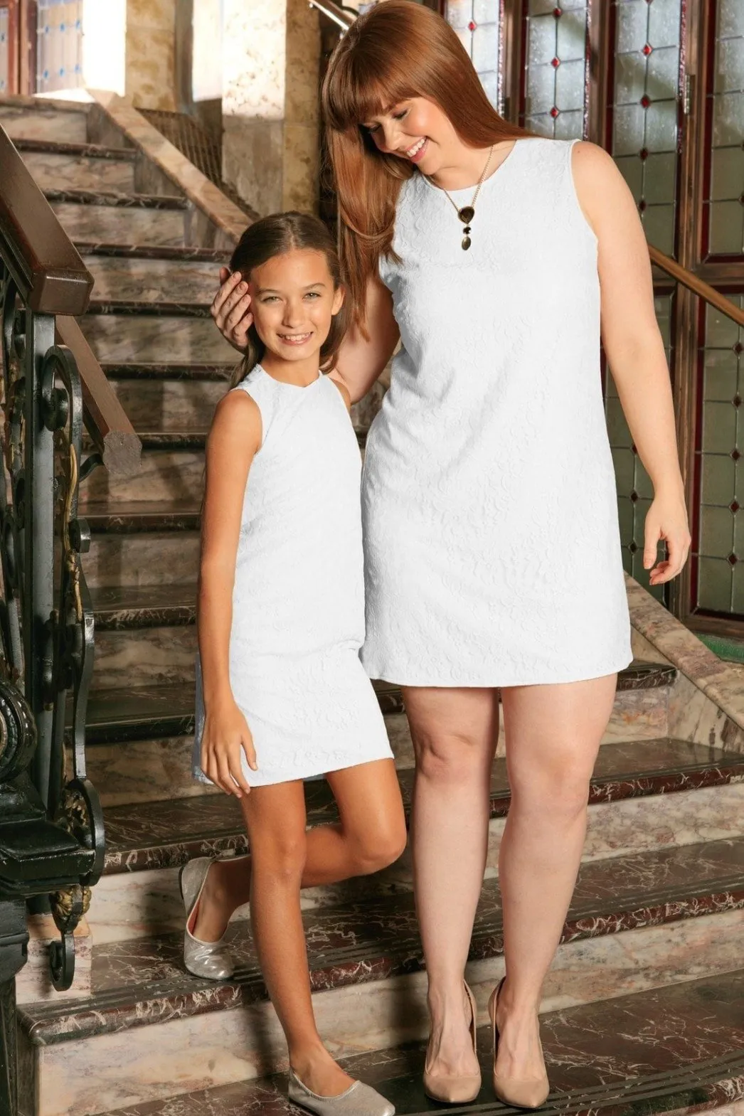 White Stretchy Lace Sleeveless Cute Summer Mommy & Me Dress Plus Size