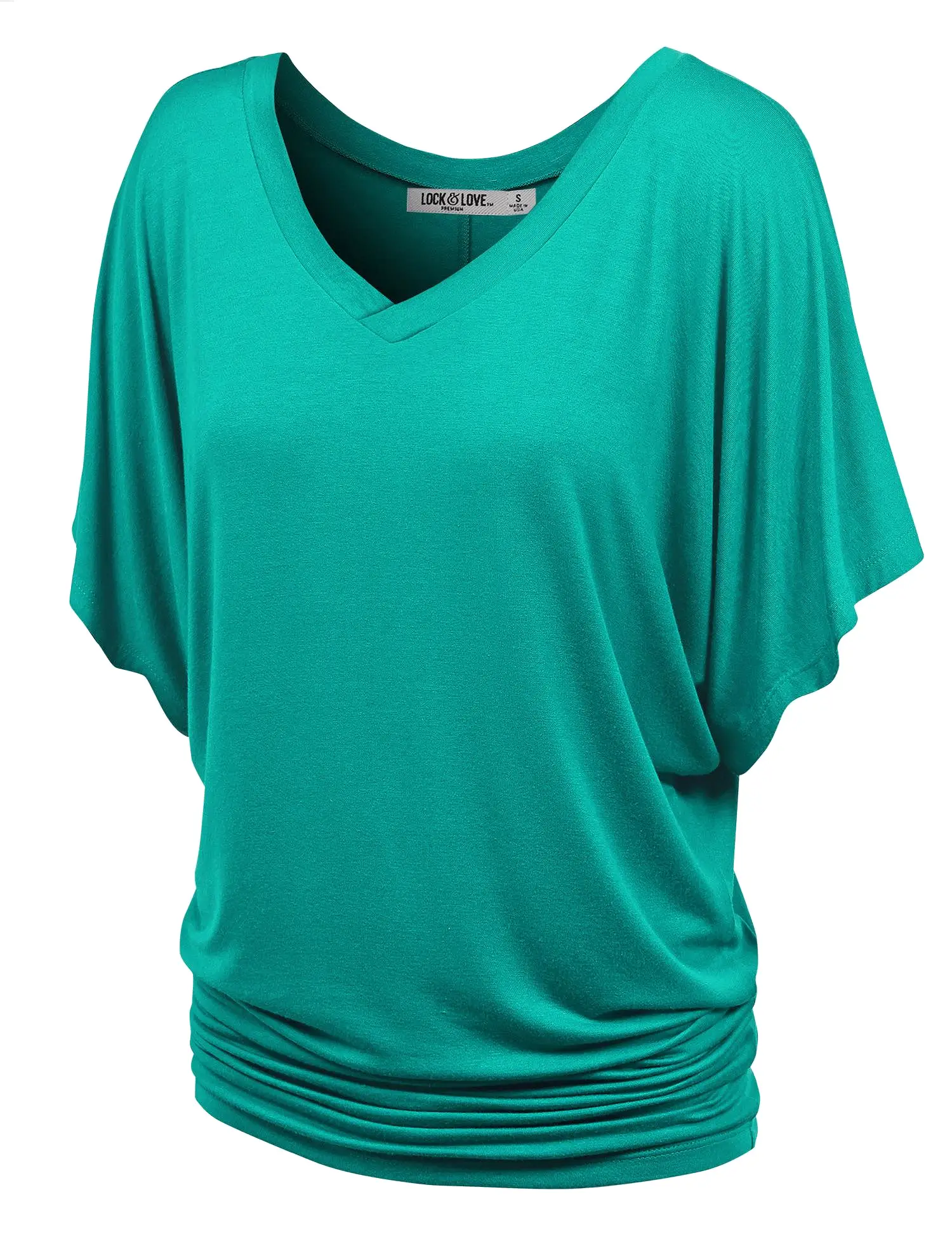 Women's Solid Short Sleeve V Neck Dolman Top