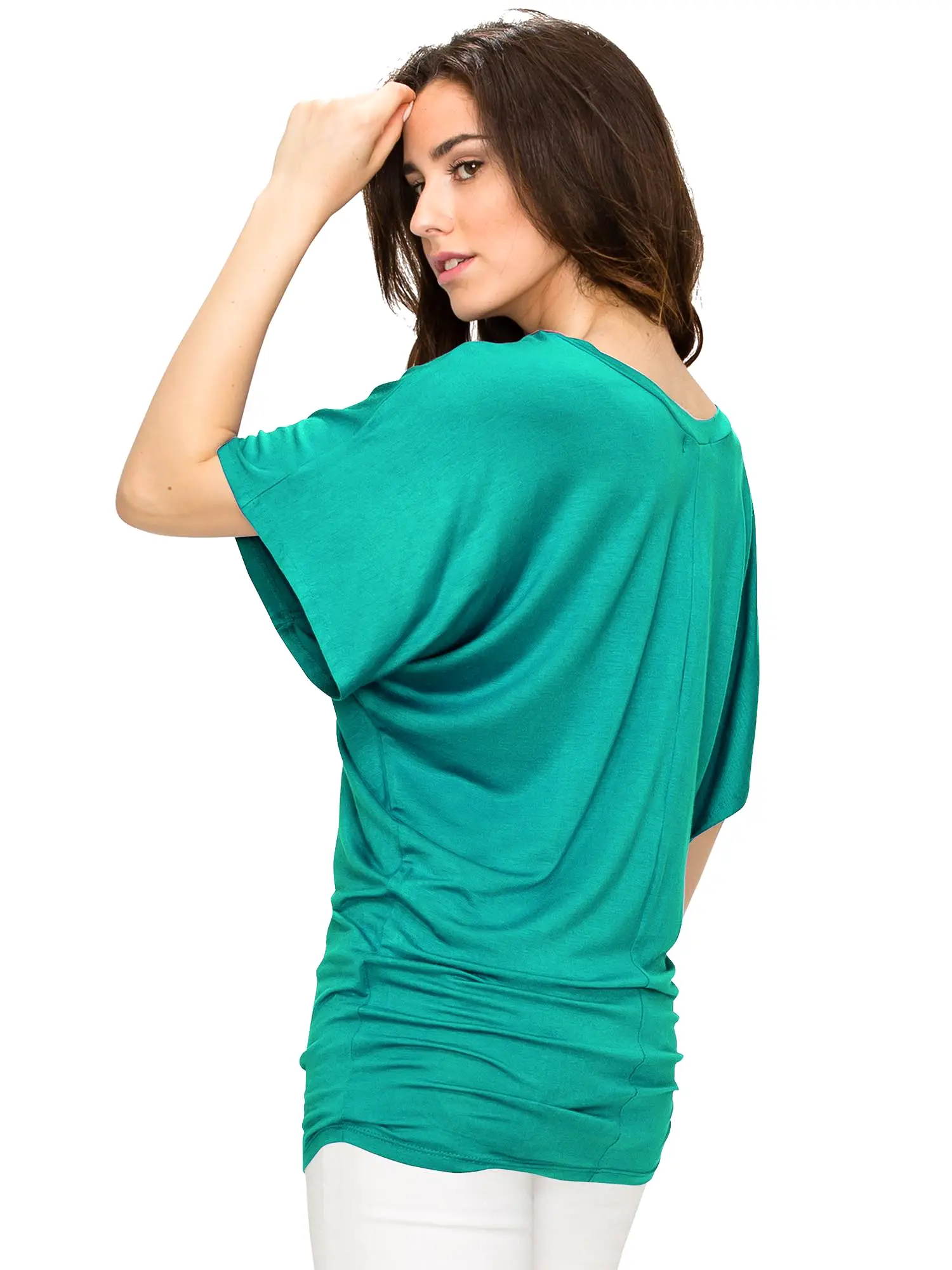 Women's Solid Short Sleeve V Neck Dolman Top