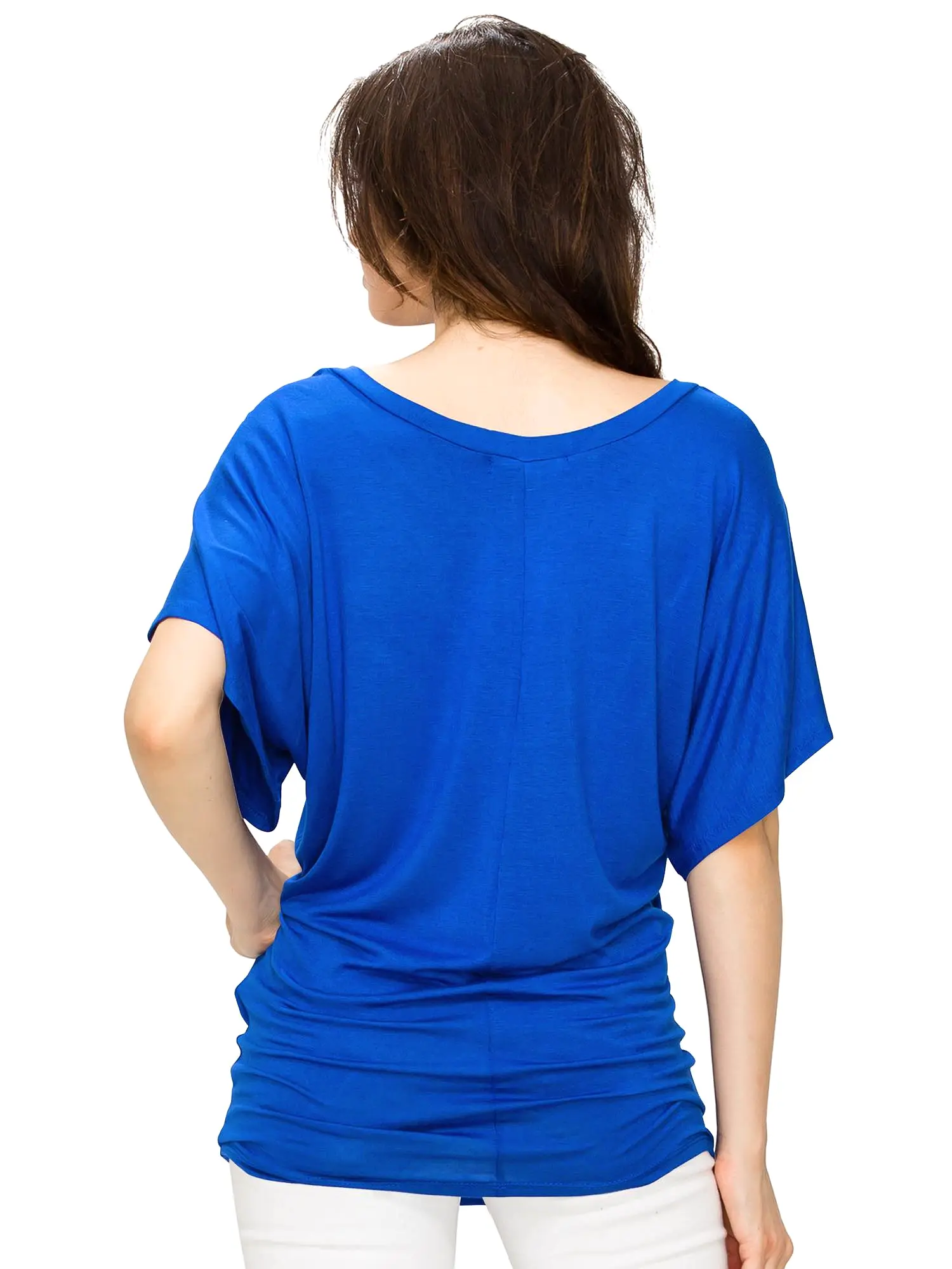 Women's Solid Short Sleeve V Neck Dolman Top