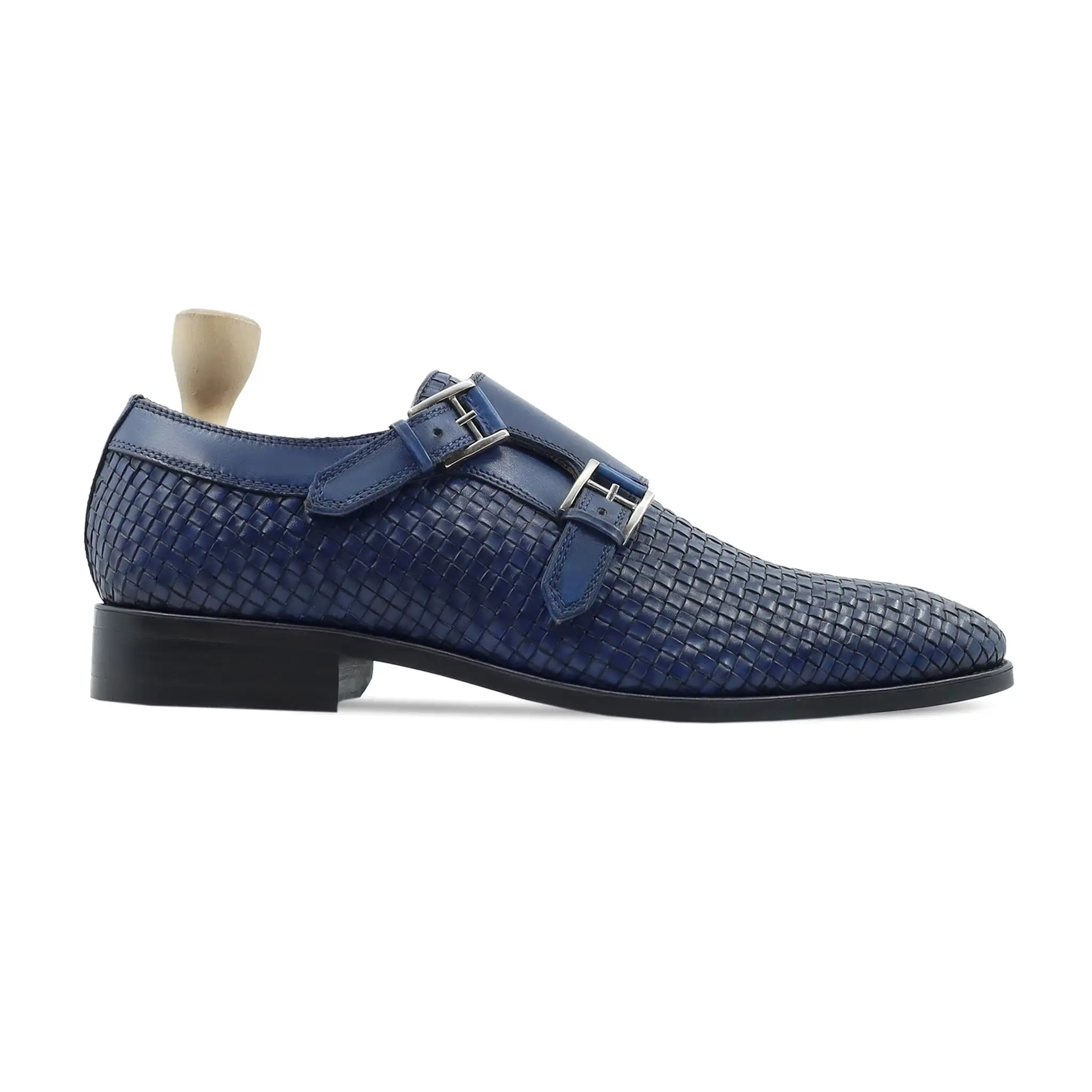 Zonite - Men's Blue Calf and Hand Woven Leather Double Monkstrap